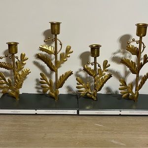 Threshold Taper Candle Set Brass Leaves